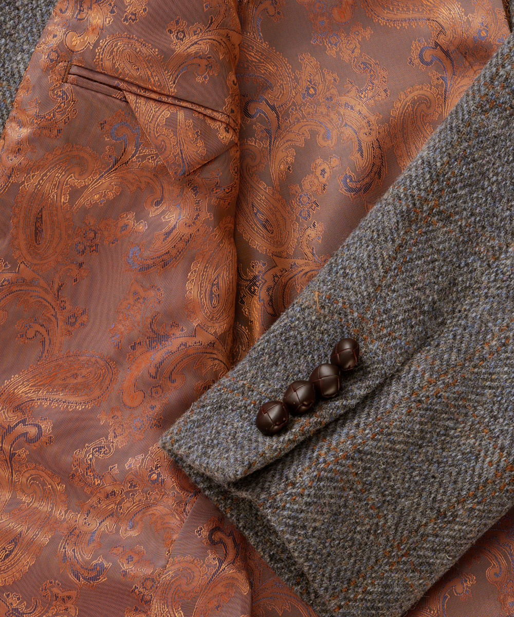 Harris Tweed Patrick jacka för herr – Grå med rostfärgat rutmönster