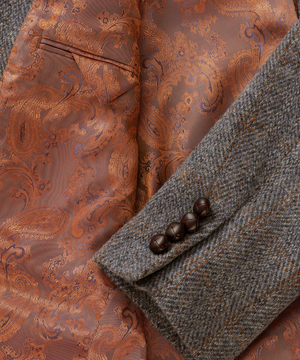 Harris Tweed Patrick jacka för herr – Grå med rostfärgat rutmönster