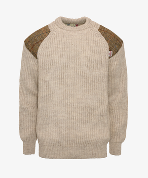 Värmande Ulltröja för Herr med Harris Tweed-detaljer