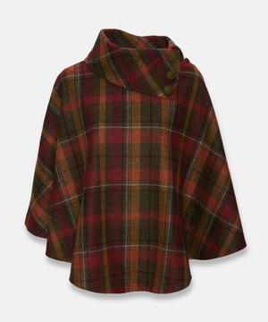 Poncho i 100% irländsk ull – Höstrutig