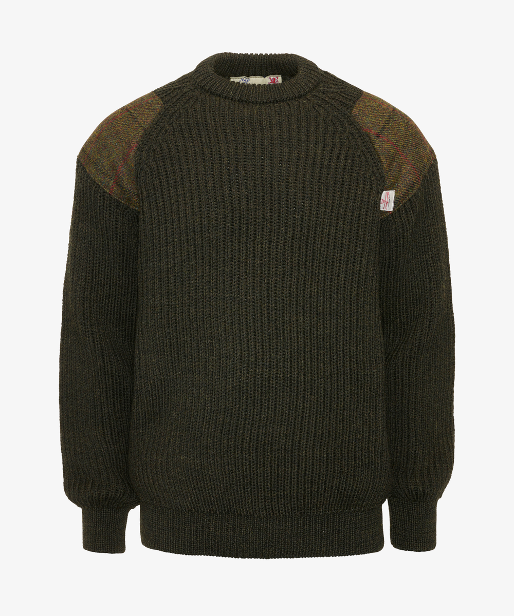 Chunky Ulltröja med Harris Tweed-detaljer - Grön