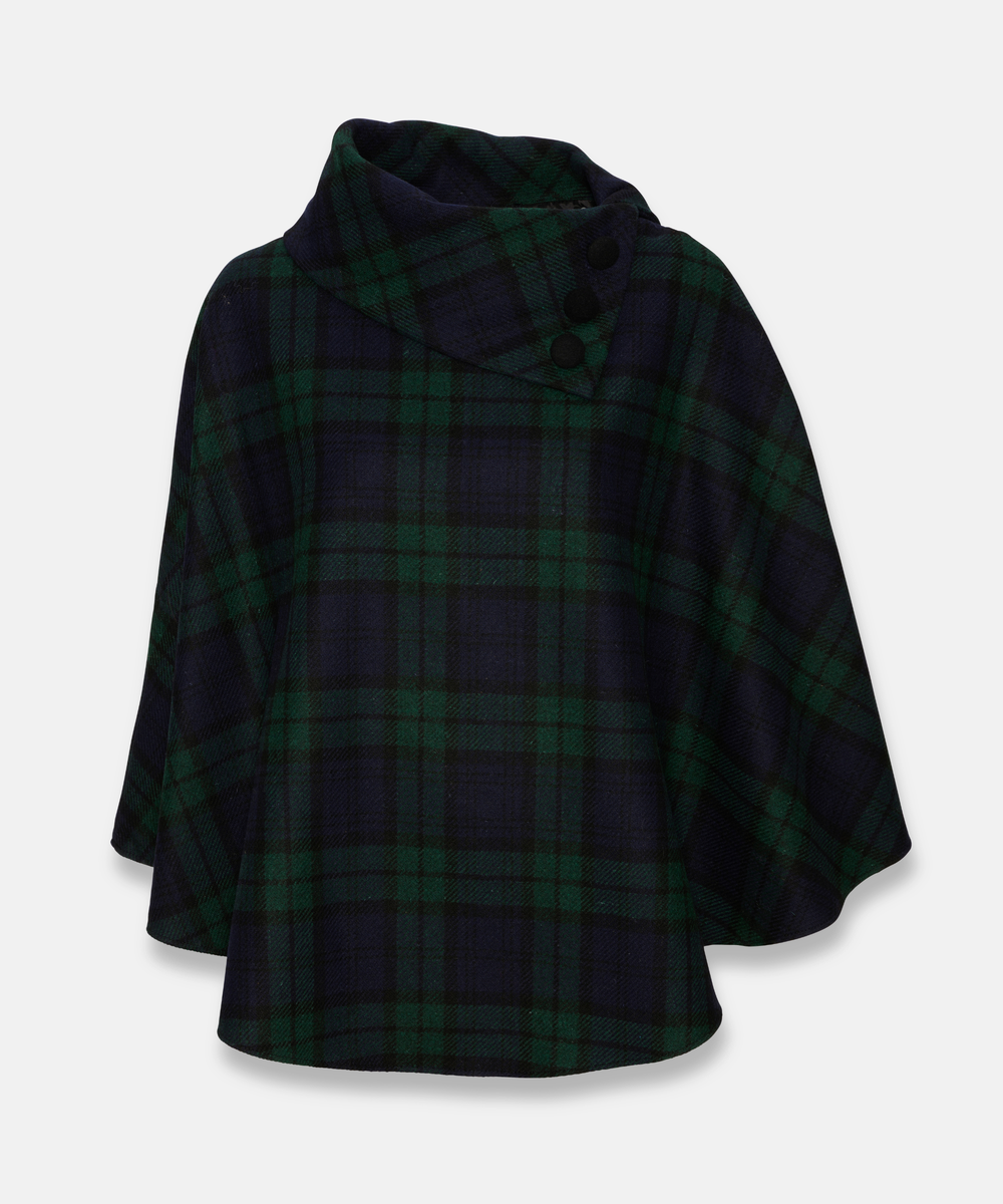 Poncho i 100% irländsk ull – Grön/blå