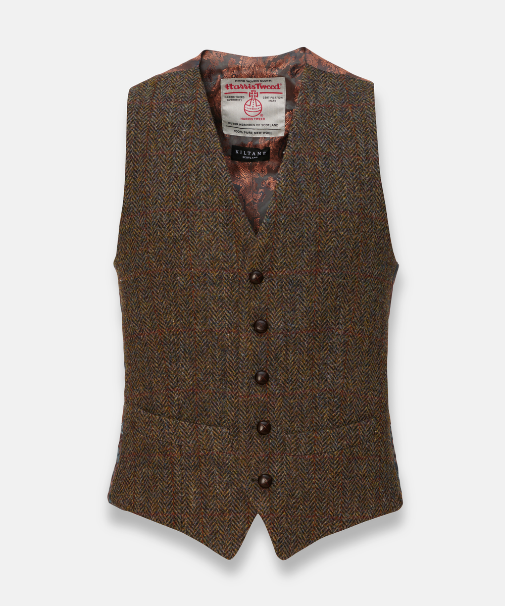 Harris Tweed Iain Väst – Brun fiskbensmönstrad