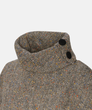 Poncho i 100% irländsk ull – Grå fiskbensmönstrad