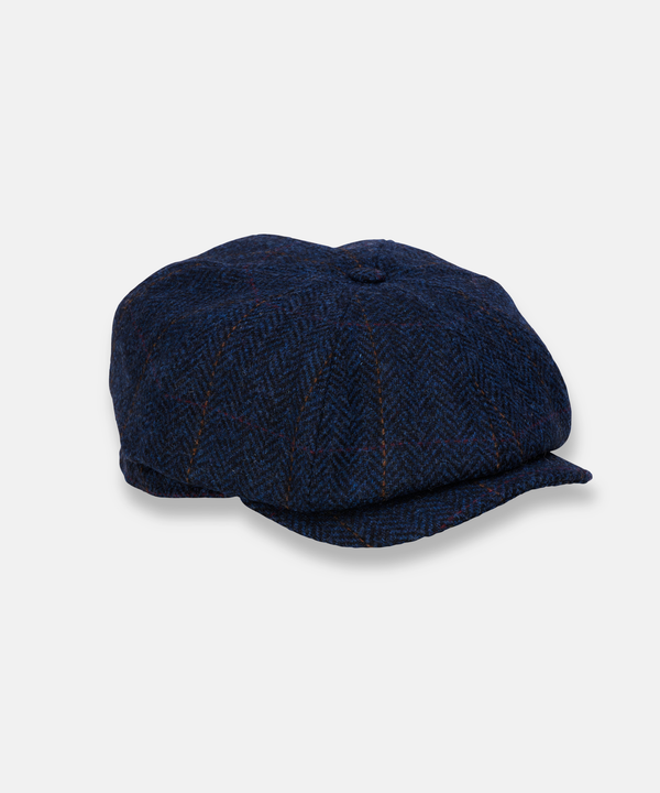 Driving Cap i 100 % Ull – Mörkblå 8-Panel med Diskret Rutmönster