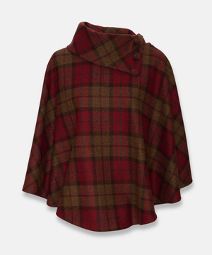 Poncho i 100% irländsk ull – Röd/brun