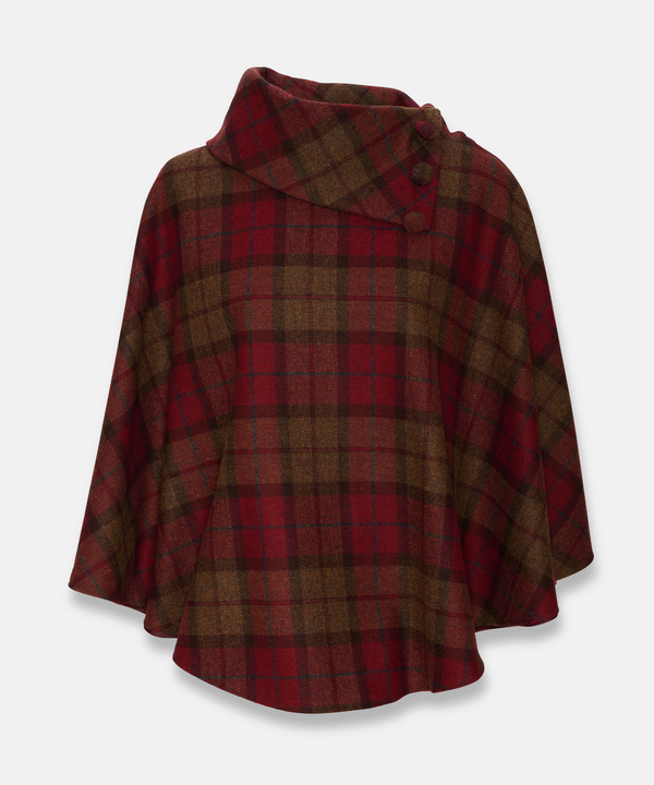 Poncho i 100% irländsk ull – Röd/brun