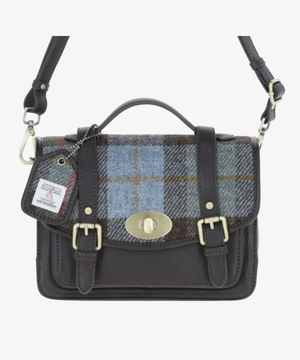 Läder- & Harris Tweed Satchelväska med Twist Lock