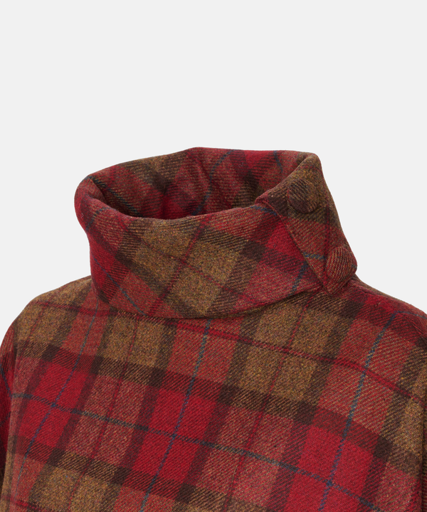 Poncho i 100% irländsk ull – Röd/brun
