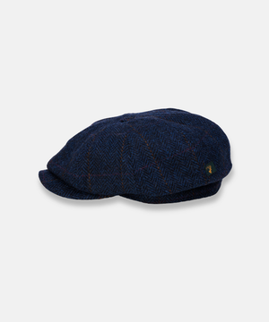 Driving Cap i 100 % Ull – Mörkblå 8-Panel med Diskret Rutmönster