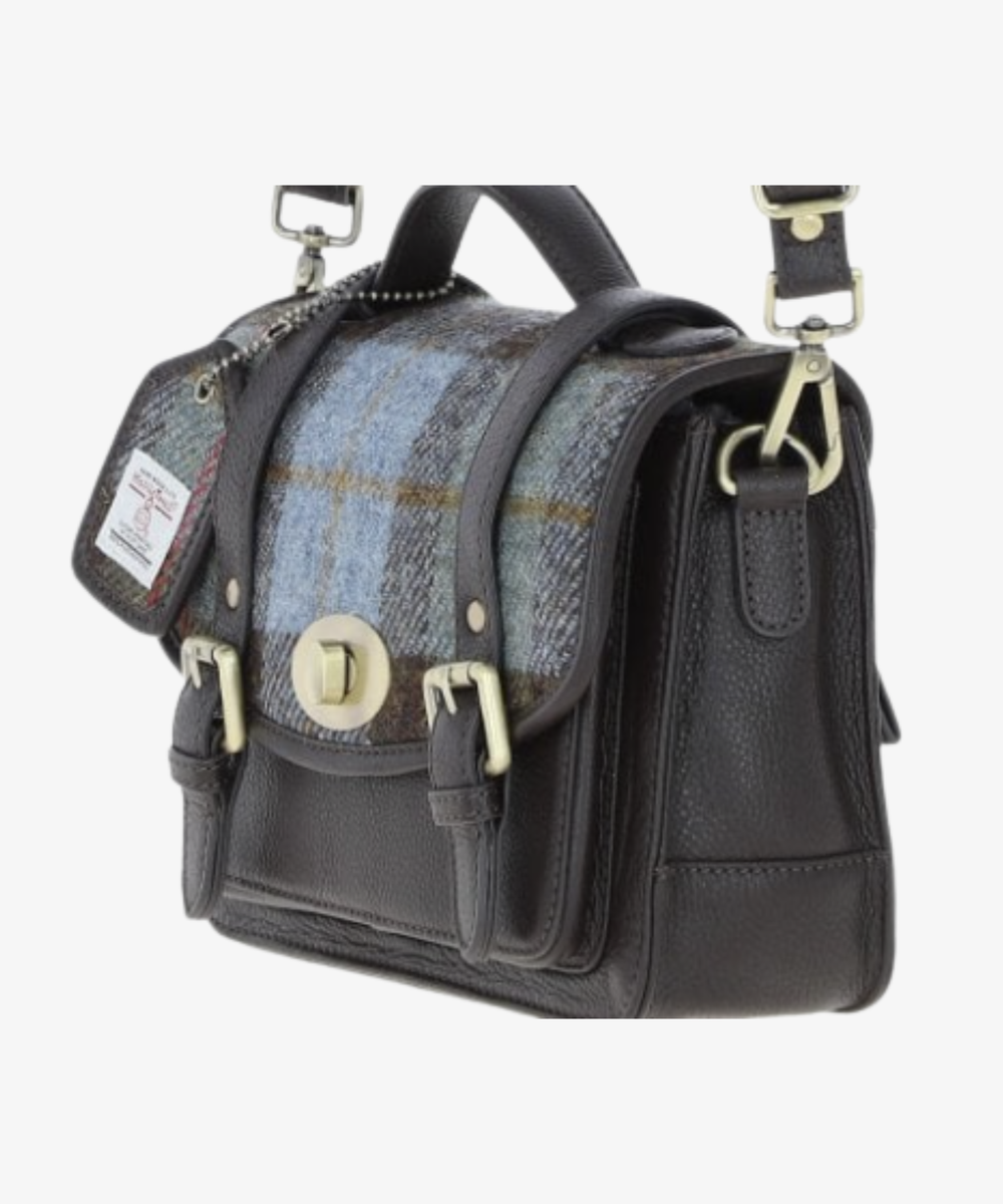 Läder- & Harris Tweed Satchelväska med Twist Lock