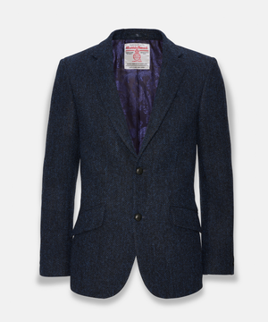 Harris Tweed Patrick jacka för herr – Mörkblått fiskbensmönster