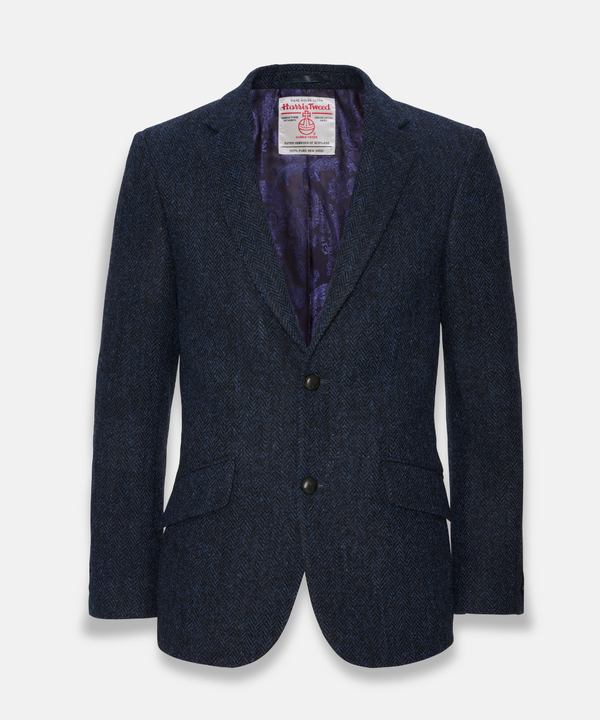 Harris Tweed Patrick jacka för herr – Mörkblått fiskbensmönster