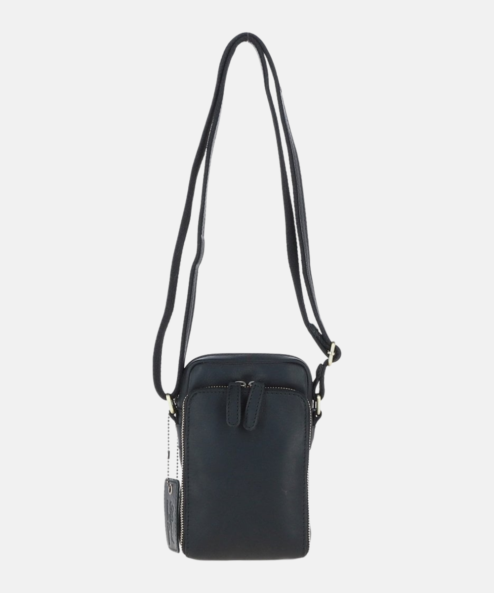 Läder Crossbody Mobilväska, Svart