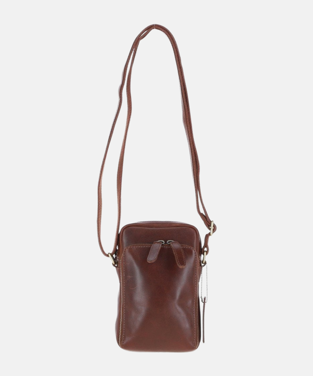 Läder Crossbody Mobilväska, Kastanjebrun