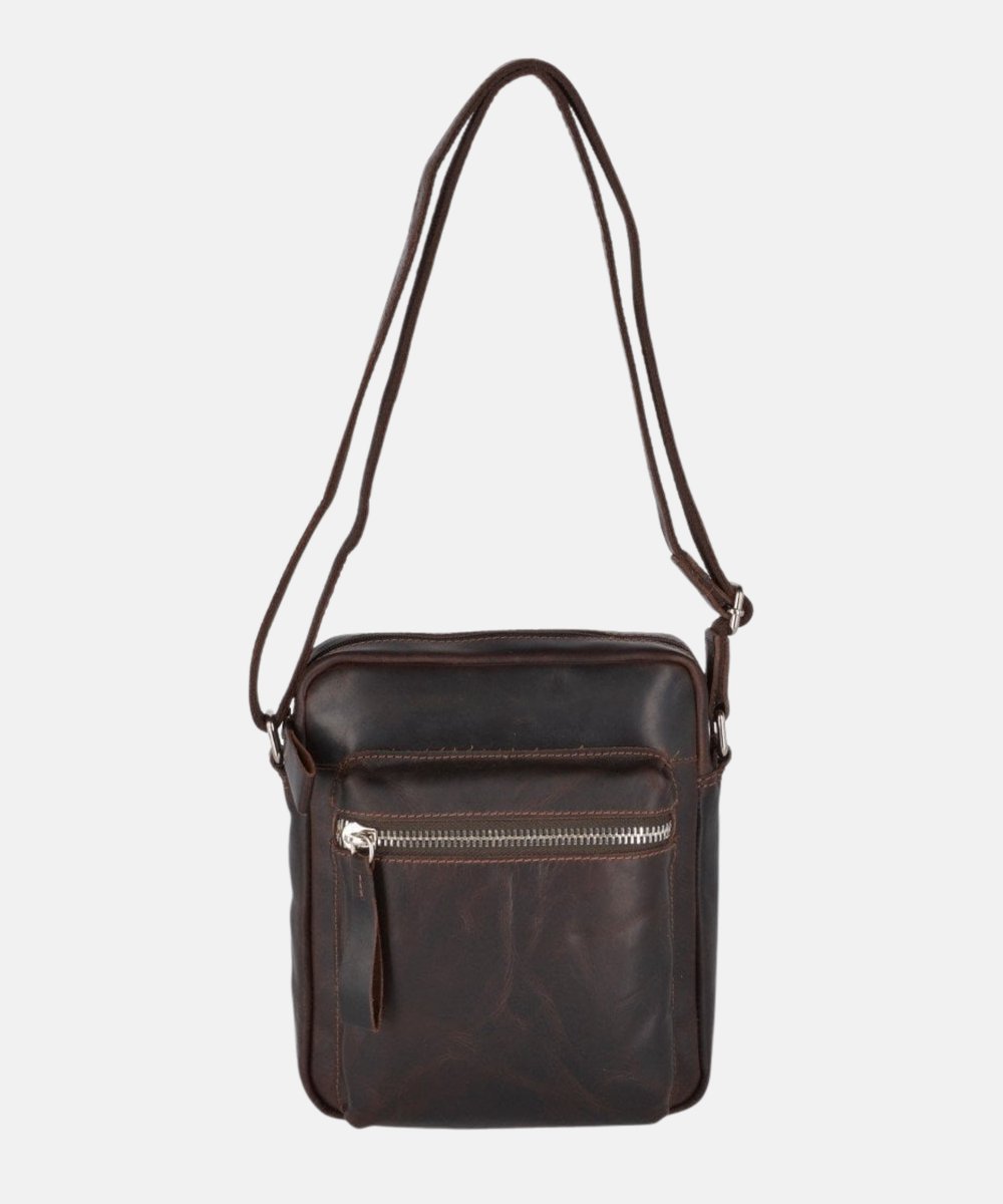 Axelväska i Äkta Oily Hunter Läder, Brun