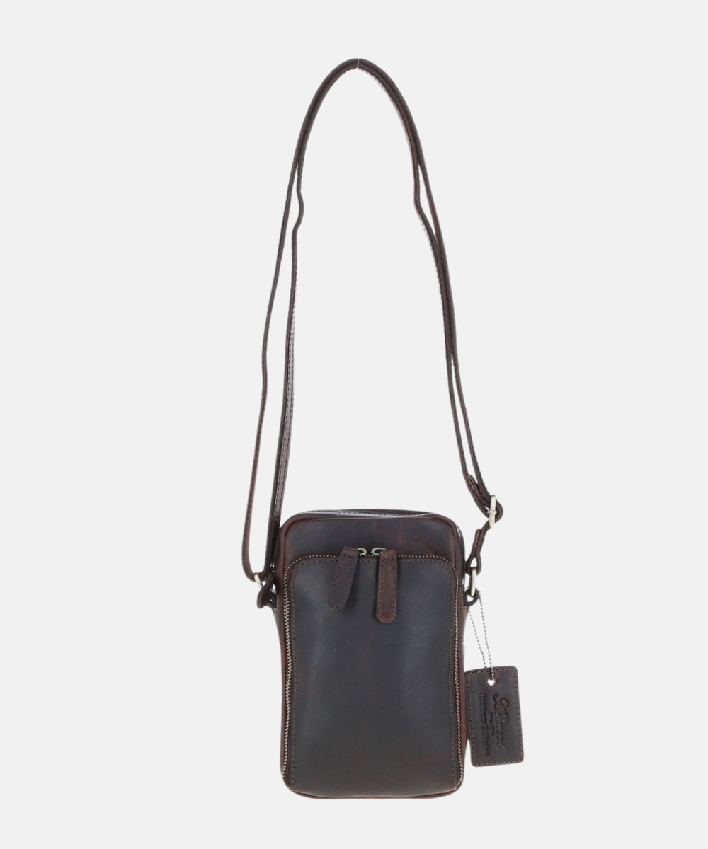 Läder Crossbody Mobilväska, Brun
