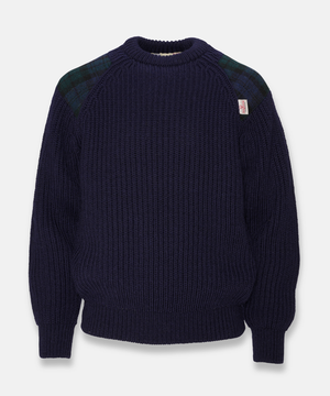 Chunky Ulltröja med Harris Tweed-detaljer - Blå