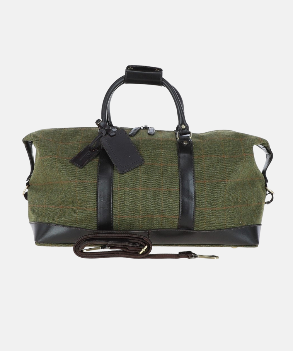 Vintage Weekendväska i Läder & Tweed – Grön
