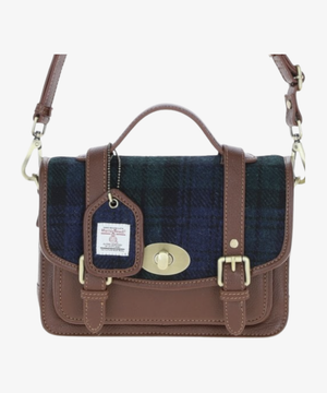 Läder- & Harris Tweed Satchelväska med Twist Lock