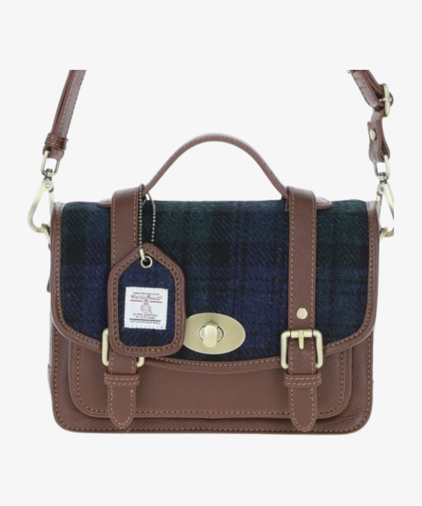 
                  
                    Läder- & Harris Tweed Satchelväska med Twist Lock
                  
                