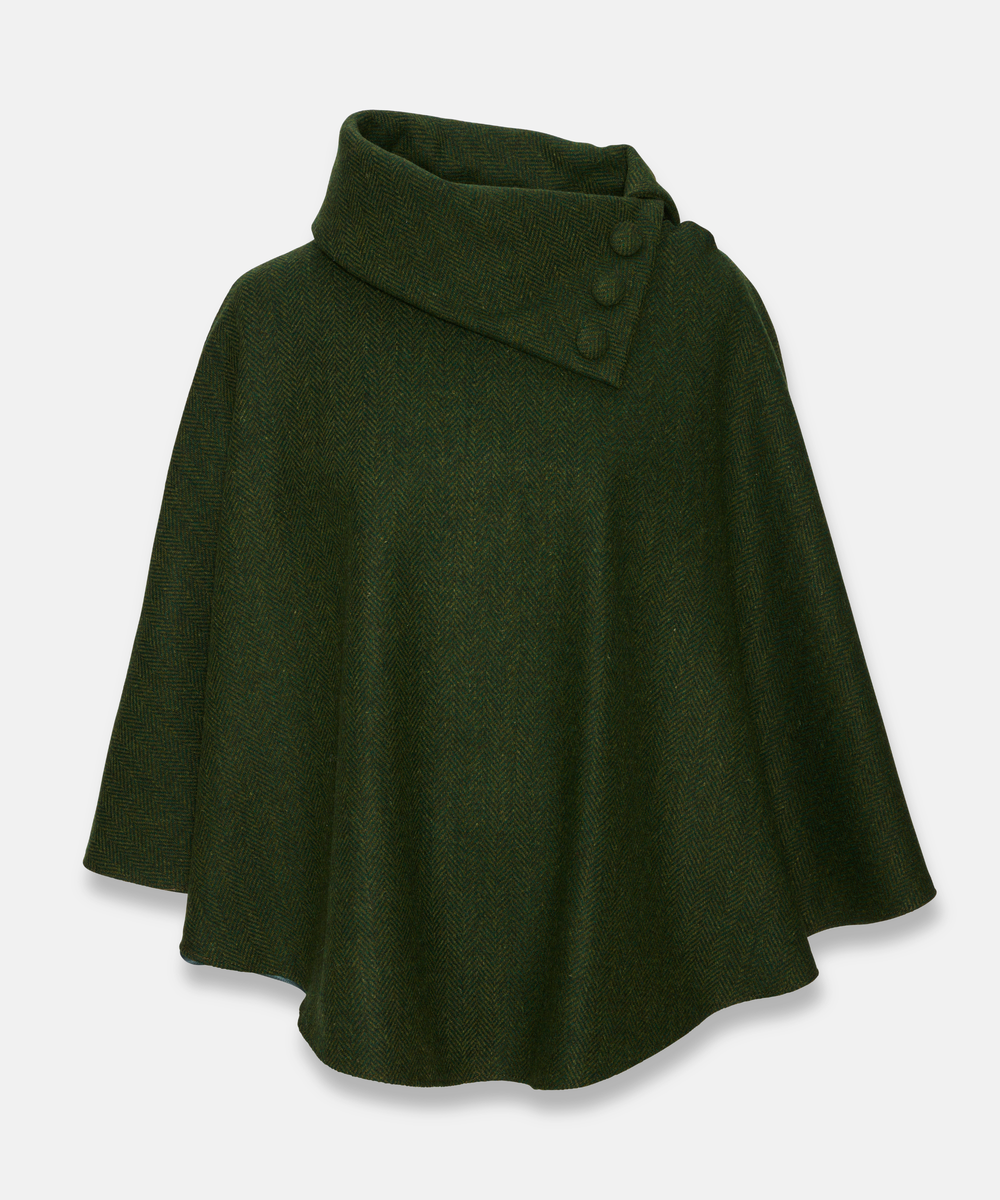 Poncho i 100% irländsk ull – Djupgrön