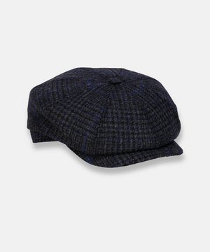 Driving Cap i 100 % Ull – Mörkgrå 8-Panel med Blå Ruta