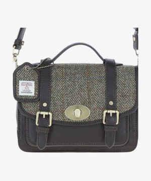 Läder- & Harris Tweed Satchelväska med Twist Lock