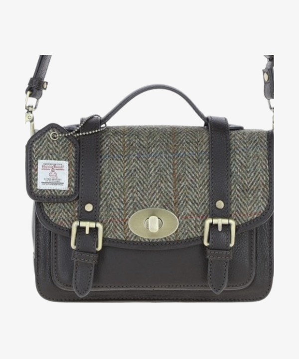 Läder- & Harris Tweed Satchelväska med Twist Lock