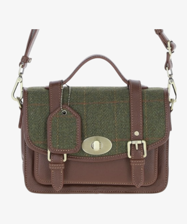 Läder- & Harris Tweed Satchelväska med Twist Lock
