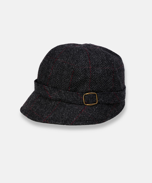 Klassisk Flapperhatt i Tweed – Grå rutig med röda inslag