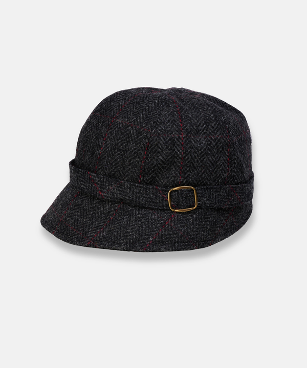 Klassisk Flapperhatt i Tweed – Grå rutig med röda inslag
