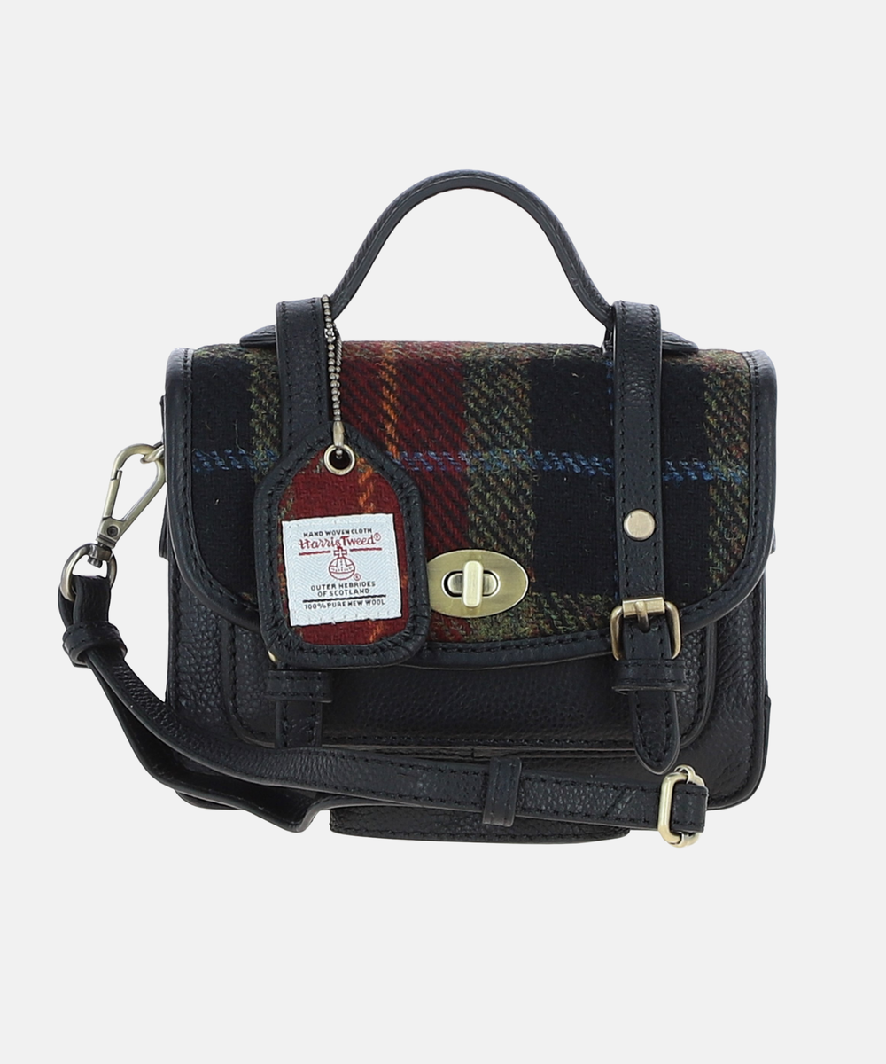 Satchel Väska i Harris Tweed – Svart / Tartan