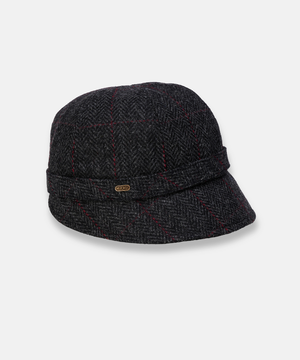 Klassisk Flapperhatt i Tweed – Grå rutig med röda inslag
