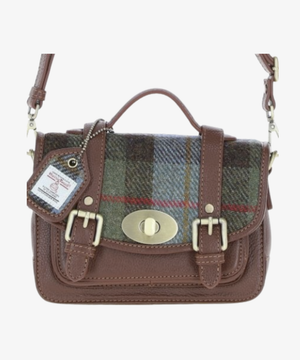 Läder- & Harris Tweed Satchelväska med Twist Lock