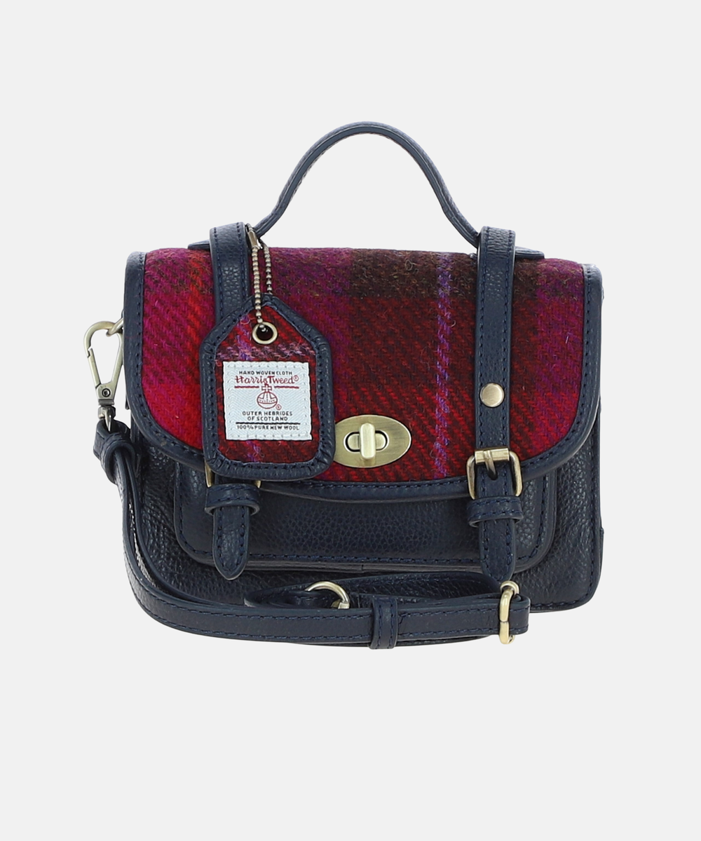 Satchel Väska i Harris Tweed – Röd / Marinblå