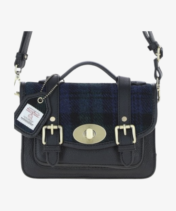 Läder- & Harris Tweed Satchelväska med Twist Lock