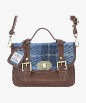 Läder- & Harris Tweed Satchelväska med Twist Lock