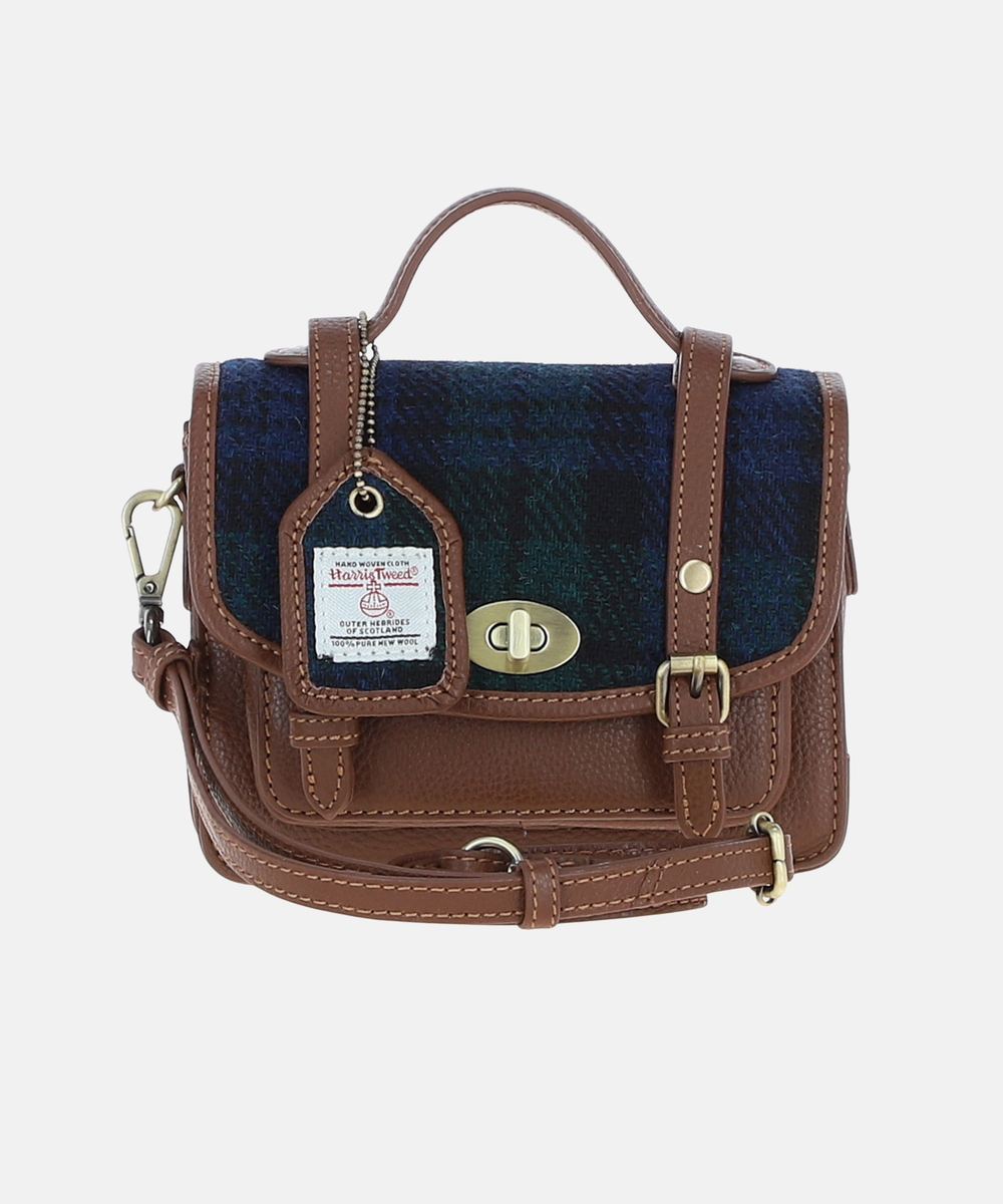 Satchel Väska i Harris Tweed – Marinblå / Brun