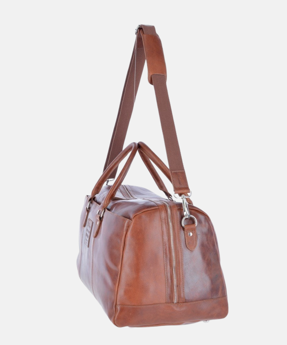 Stor Weekendväska i Oily Hunter Läder, Kastanjebrun