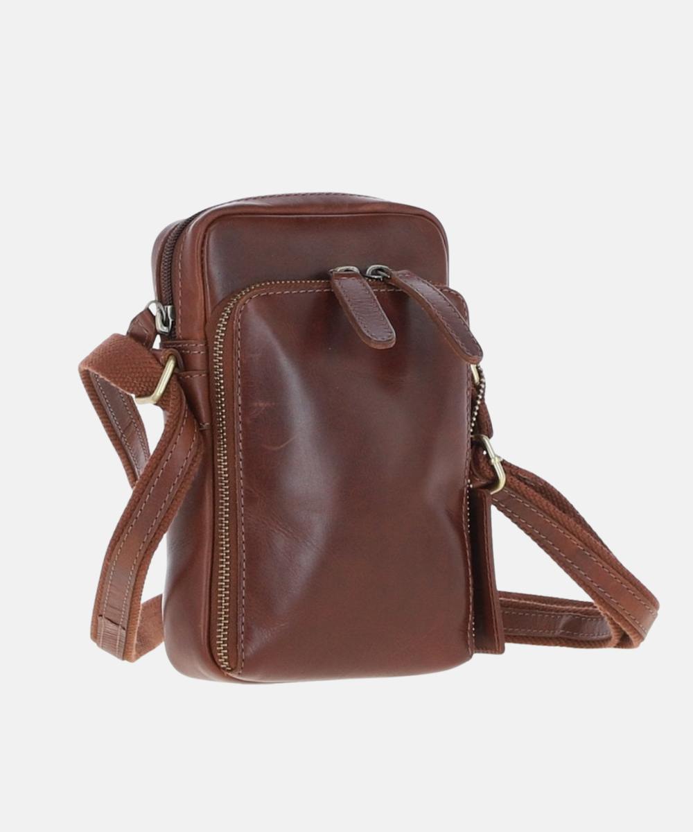 Läder Crossbody Mobilväska, Kastanjebrun