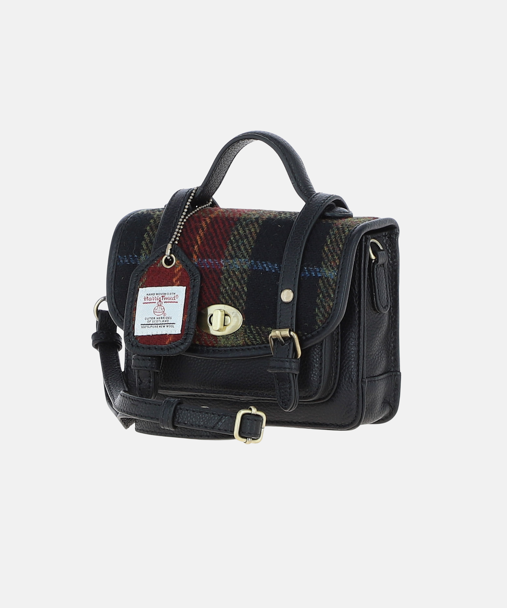 Satchel Väska i Harris Tweed – Svart / Tartan