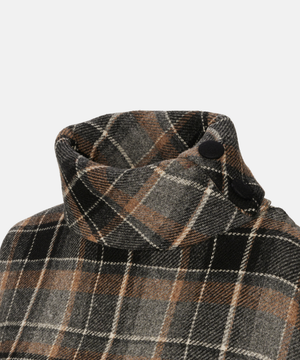 Poncho i 100% irländsk ull – Rutigt mönster i brun, grå och svart