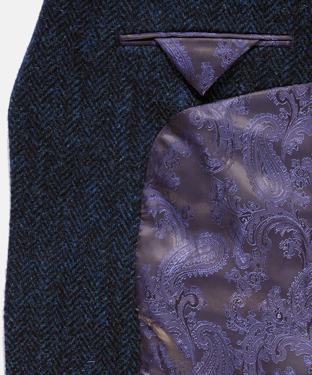 Harris Tweed Patrick jacka för herr – Mörkblått fiskbensmönster