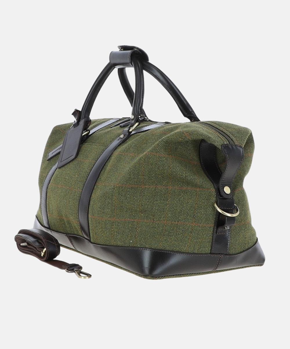 Vintage Weekendväska i Läder & Tweed – Grön