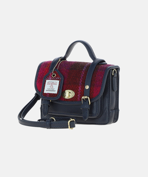 Satchel Väska i Harris Tweed – Röd / Marinblå