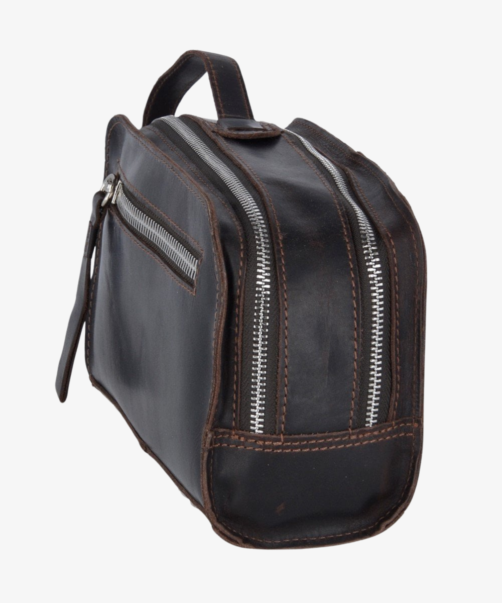 Lädernecessär i Oily Hunter Leather, Brun