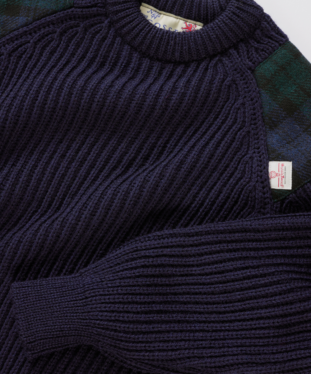 Chunky Ulltröja med Harris Tweed-detaljer - Blå