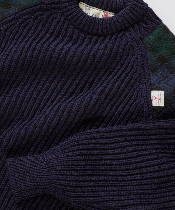 Chunky Ulltröja med Harris Tweed-detaljer - Blå