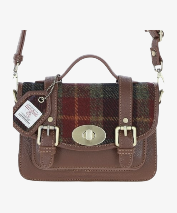 Läder- & Harris Tweed Satchelväska med Twist Lock